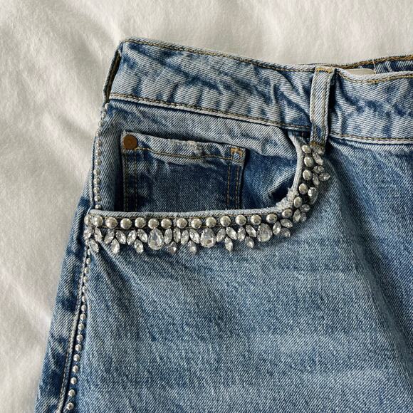 Anthropologie Pilcro Austyn High Rise Wide Leg Rhinestone Embellished Denim Jean - Picture 13 of 16